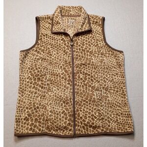 Mifresia Womens Sleeveless Full Zip Up Fleece Vest Animal Print Giraffe Size Med